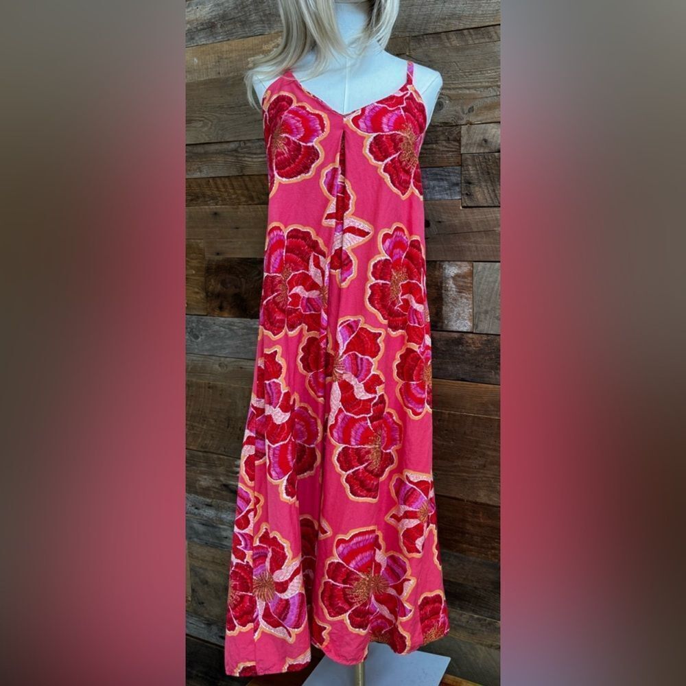 LOFT Textured Floral Linen Blend Strappy Maxi Dress SZ 10
